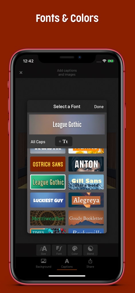Mematic - The Meme Maker - The app provides robust text customization, allowing users to select from a wide array of fonts and apply various styles like 'All Caps' for unique captions.
