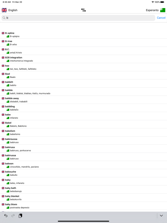 Esperanto-English Dictionary iPad screenshot
