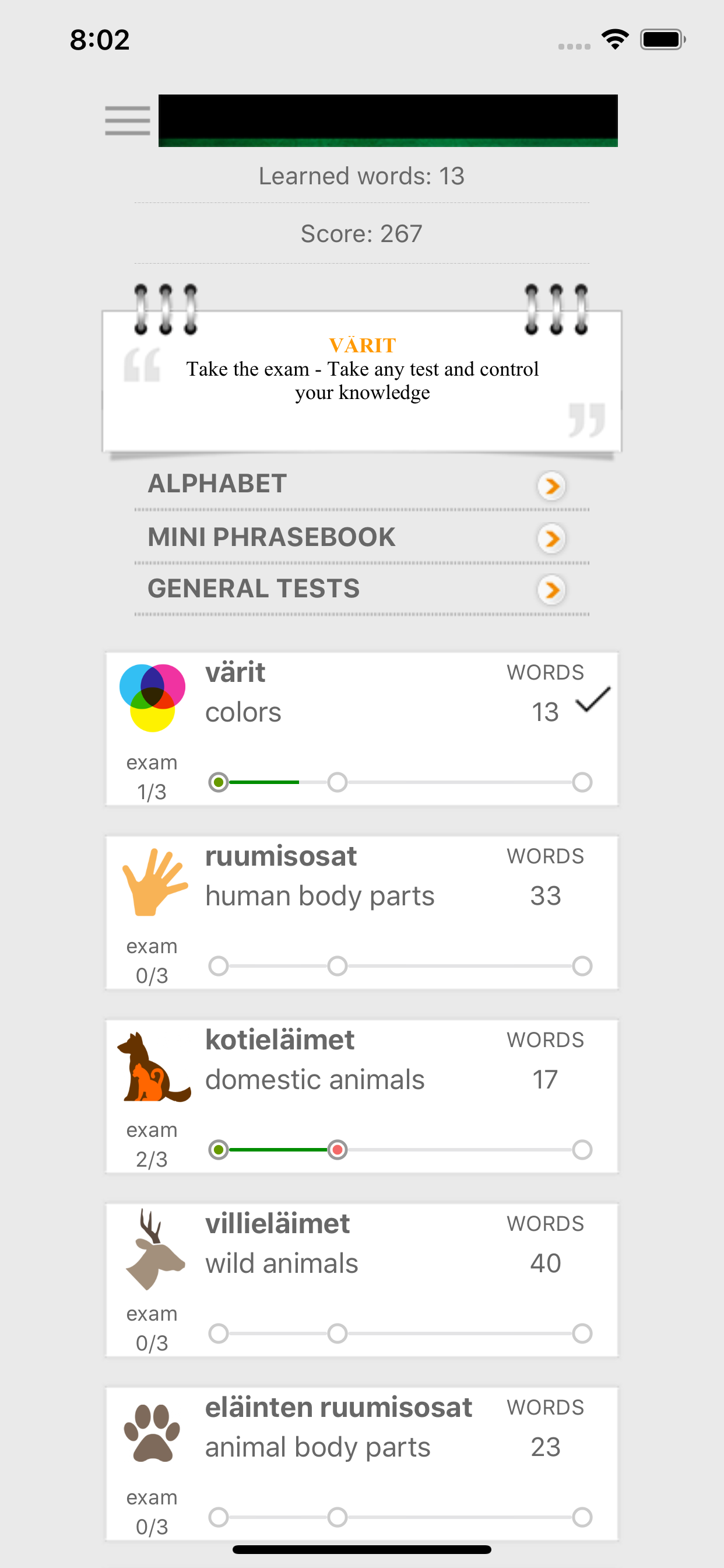 Learn Finnish words with ST