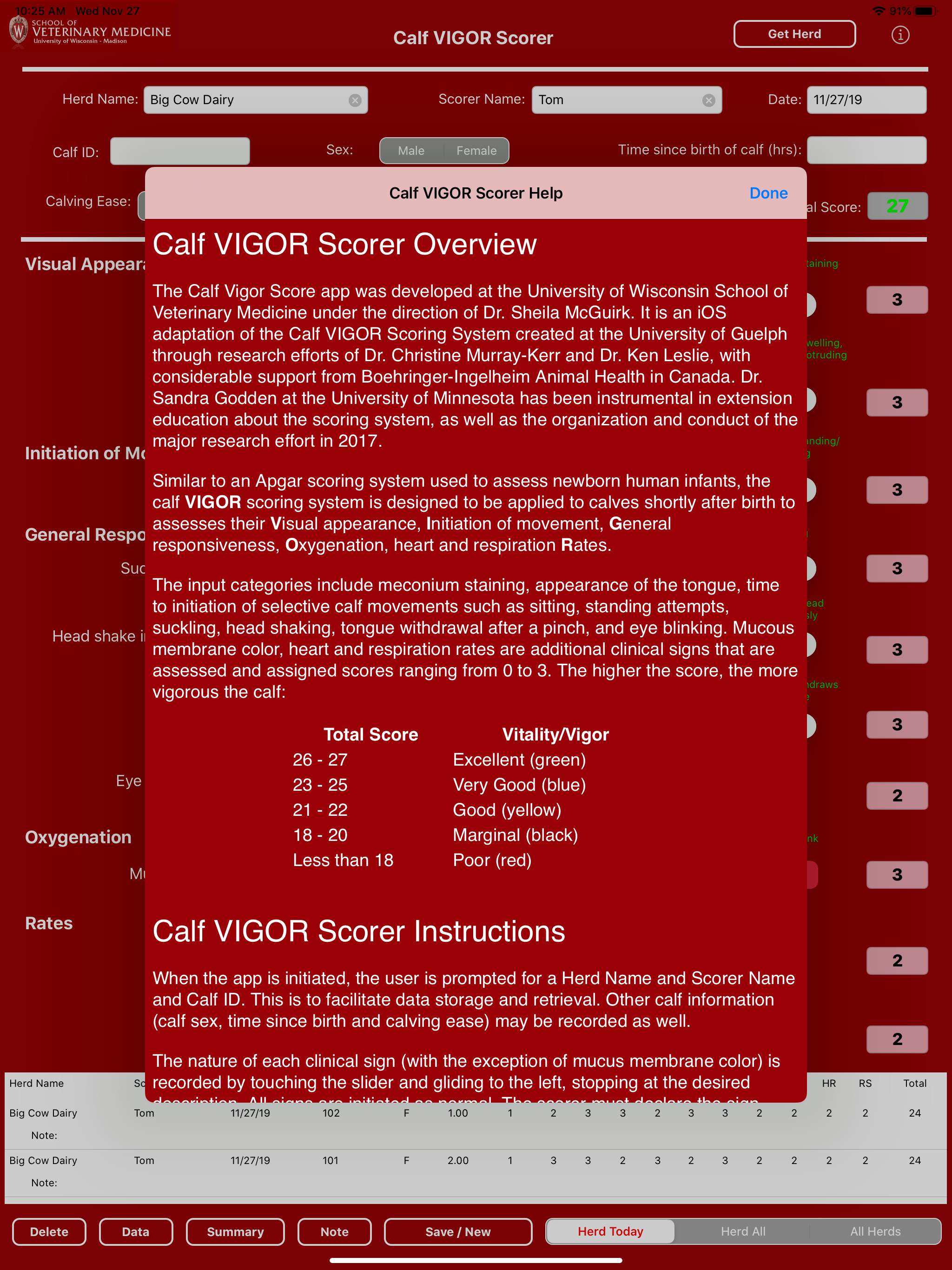 Calf VIGOR Scorer