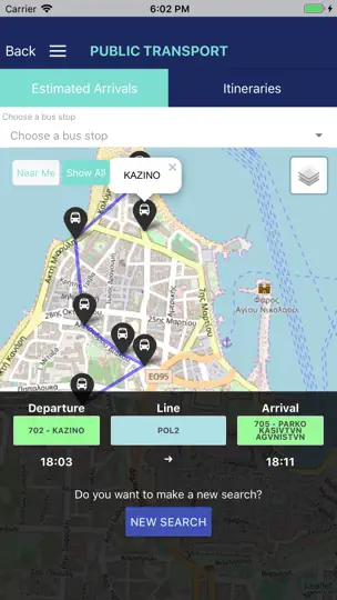 Captura de pantalla de Rhodes Public Transport en iPhone 4