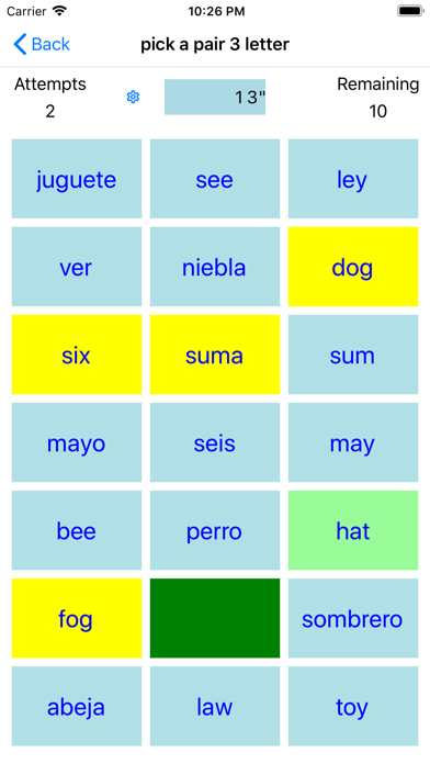PickAPair Spanish - English Screenshot