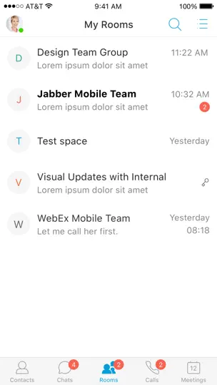 Capture d'écran de Cisco Jabber sur iPhone 10