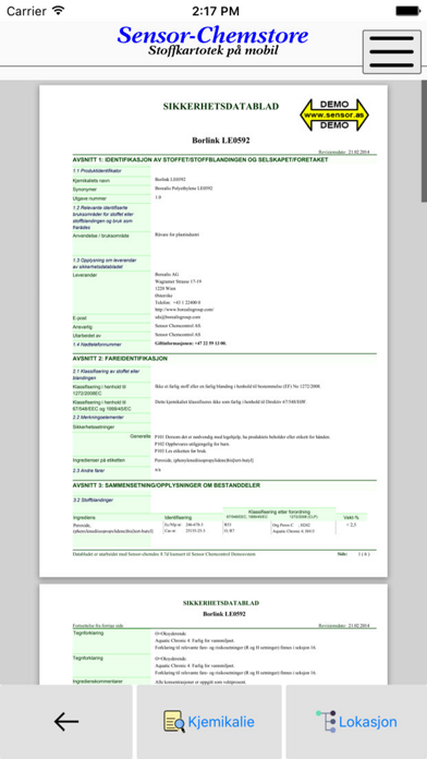 Sensor Chemstore Screenshot