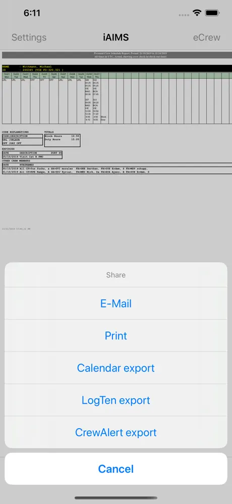 iAIMS Crew Roster Viewer