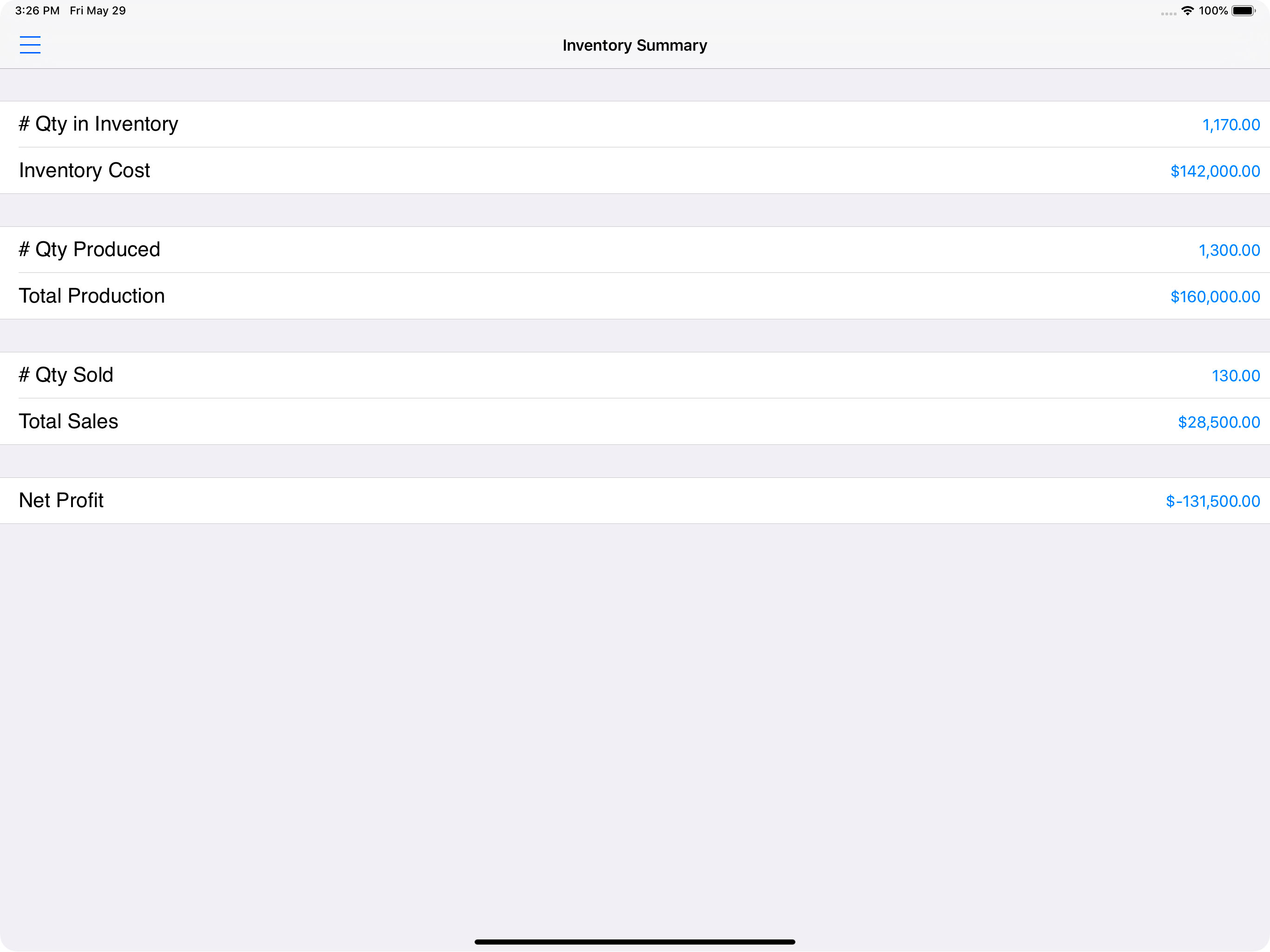 Goods Inventory for Factory