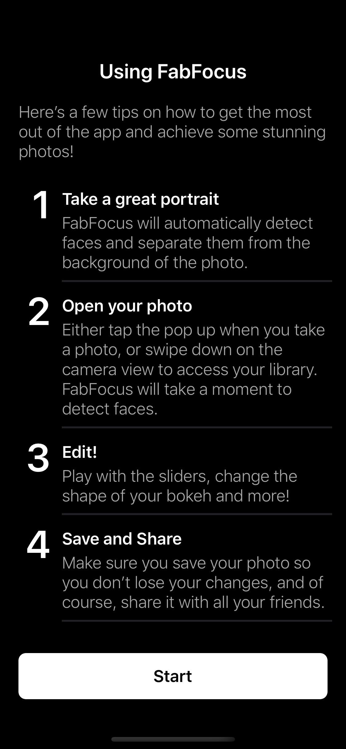 Screenshot do app FabFocus - Portrait Mode Blur