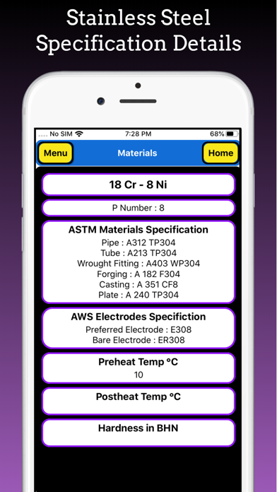 ASME Materials and Electrodes Screenshot