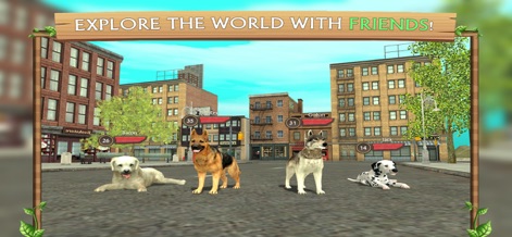 Dog Sim Online: Build A Family - Il gioco incoraggia l'esplorazione sociale, permettendo agli utenti di unire le forze con altre razze come il Pastore Tedesco e l'Husky, in un vasto ambiente cittadino ricco di dettagli.