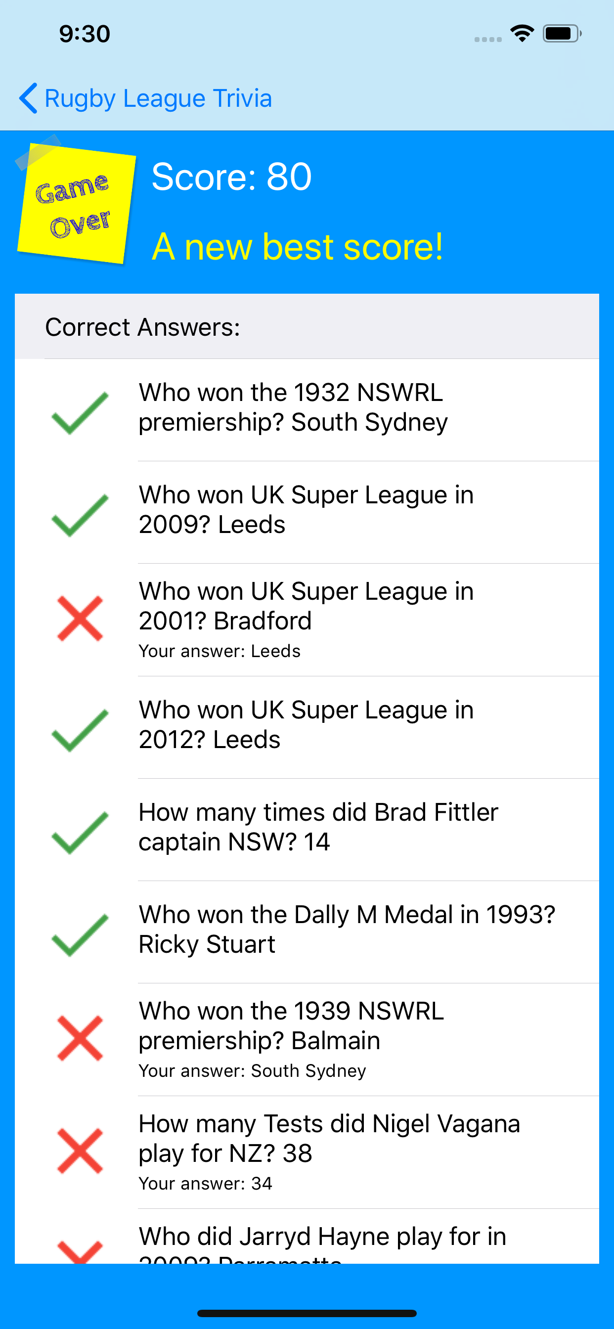 Rugby League Trivia screenshot 3