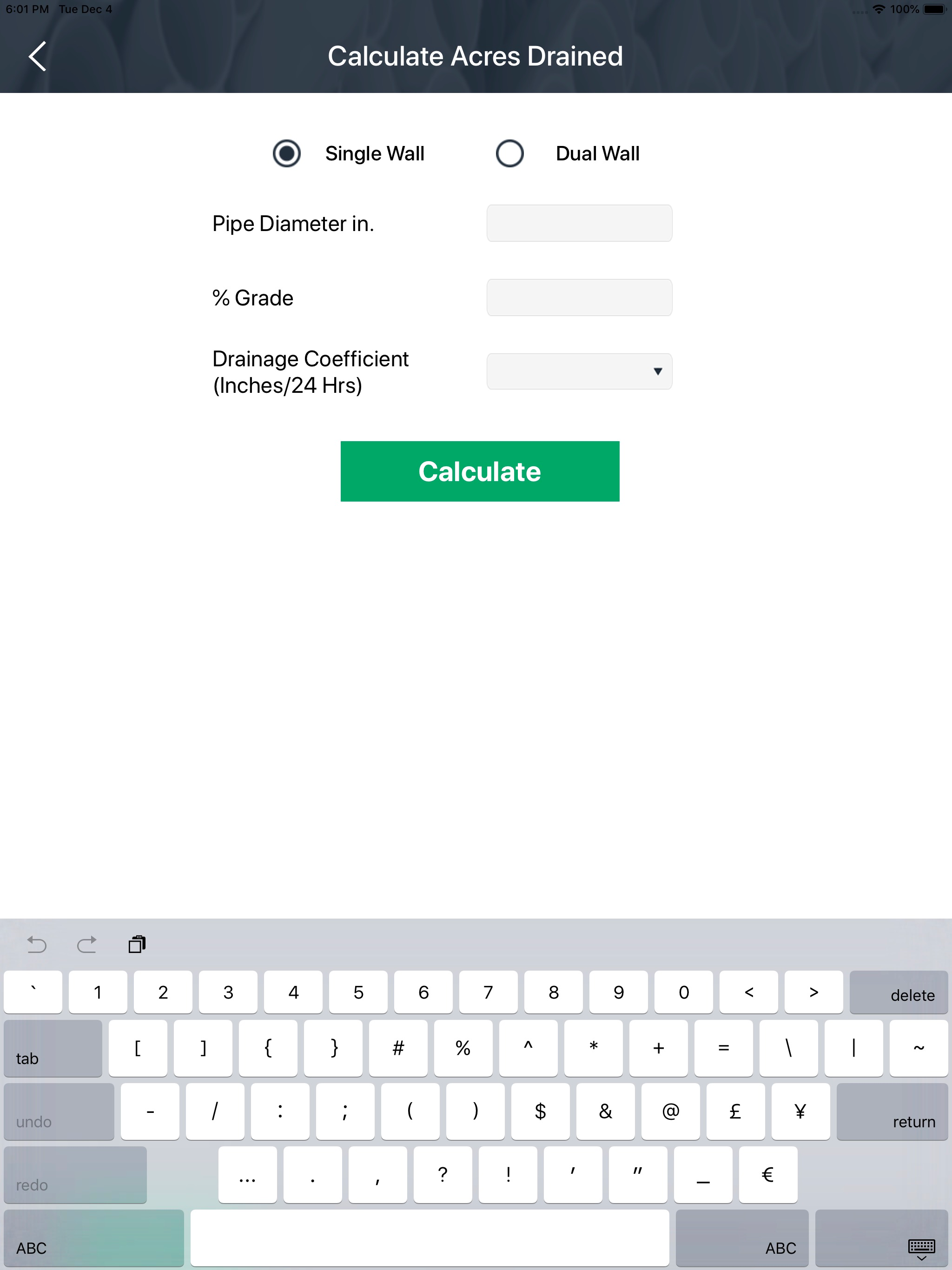 Drainage Tile Calculator