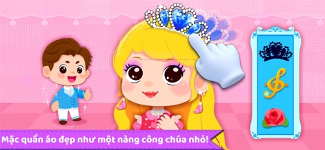 Baby Panda's Birthday Party - Users can personalize character outfits, selecting elegant accessories like a glittering crown and various design elements.