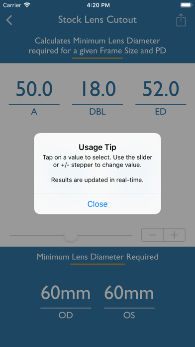 Optical Calculator for ECPs Screenshot