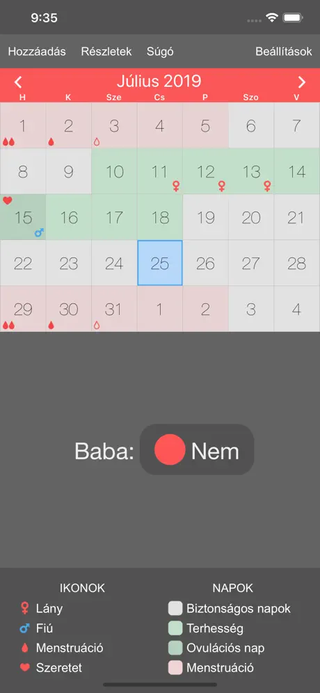 Női menstruációs naptár