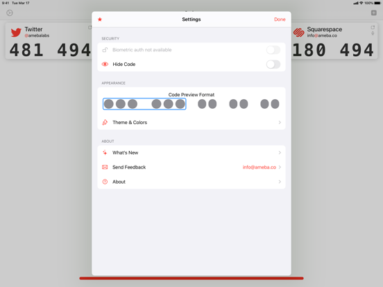 Codes Authenticator iPad screenshot 4 - Utilities app