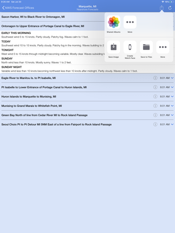 Nearshore iPad screenshot 5 - Weather app