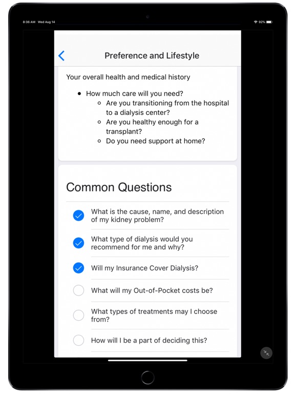 Kidney Choices iPad screenshot 5 - Medical app