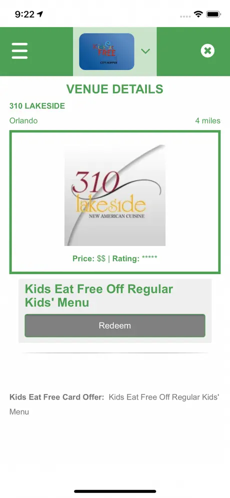 Kids Eat Free Card
