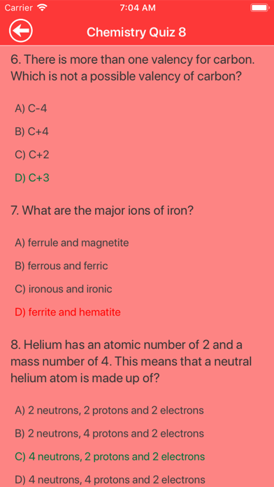 College Chemistry Quiz Screenshot