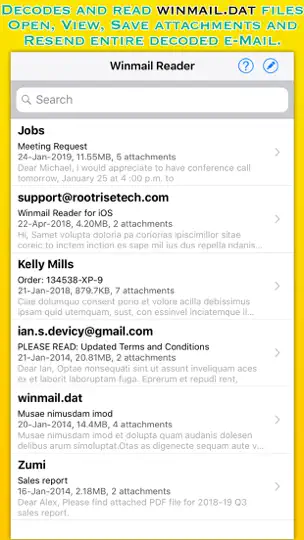 Captura de pantalla de Winmail Reader Lite en iPhone 1