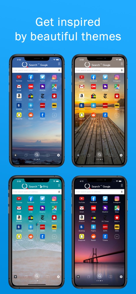 Smart Search & Web Browser - Express individual style with the app's diverse color design themes and extensive gallery of backgrounds.