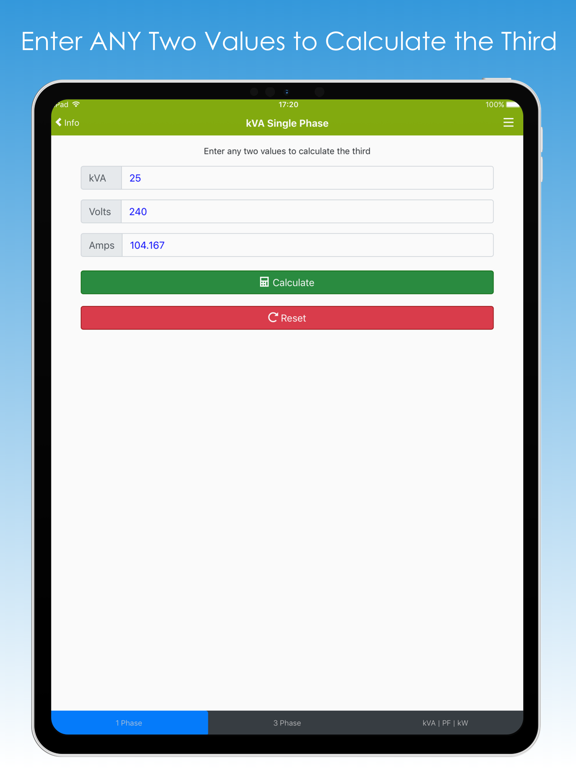 kVA Calculator iPad screenshot 6 - Utilities app