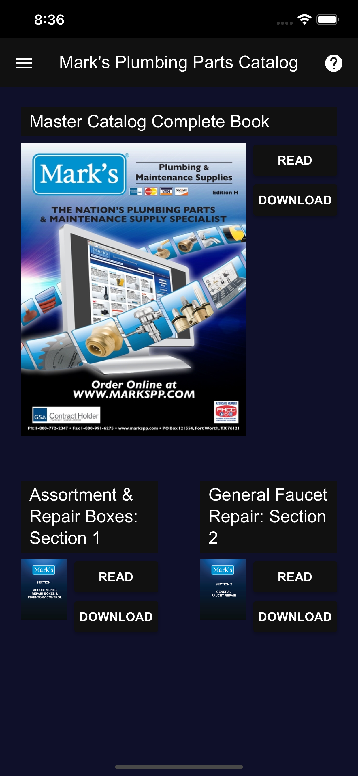 Mark's Plumbing Parts Catalog