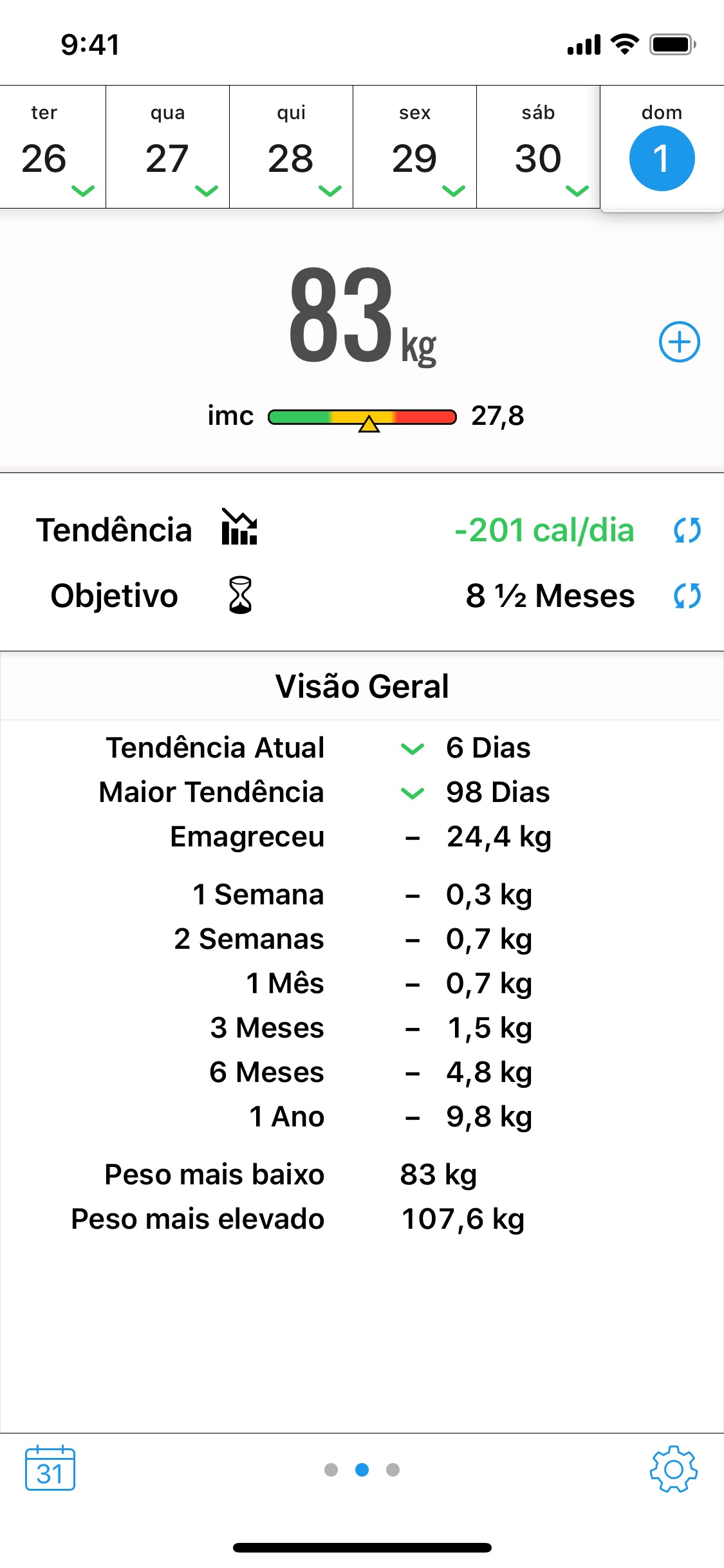 Screenshot do app Peso Diário