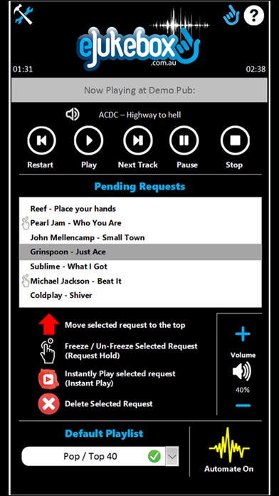 eJukebox Controller App Screenshot