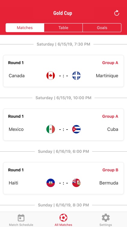 Gold Cup App 2019 Scores