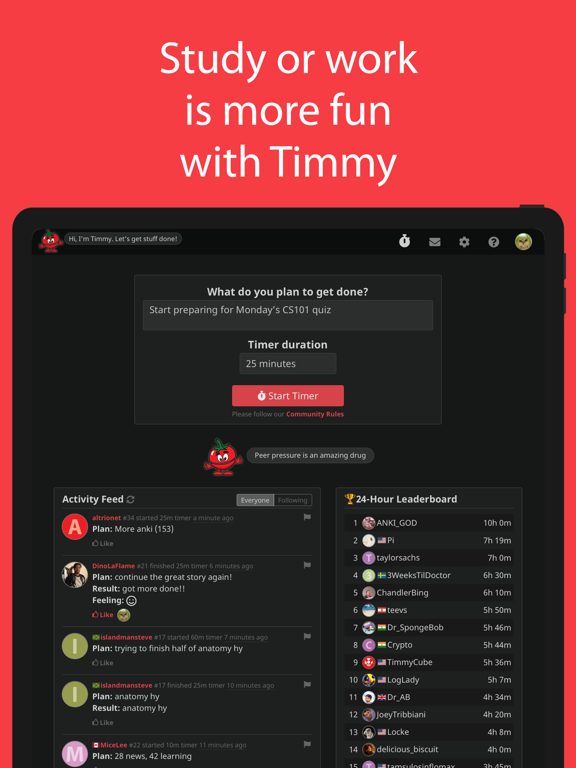 Timmy - Social Pomodoro Timer iPad screenshot 1 - Productivity app
