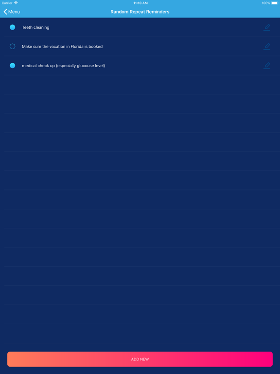 Natural Reminders (NR) iPad screenshot