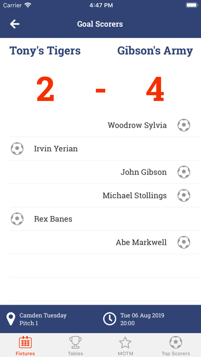 Playfiveaside Results App screenshot