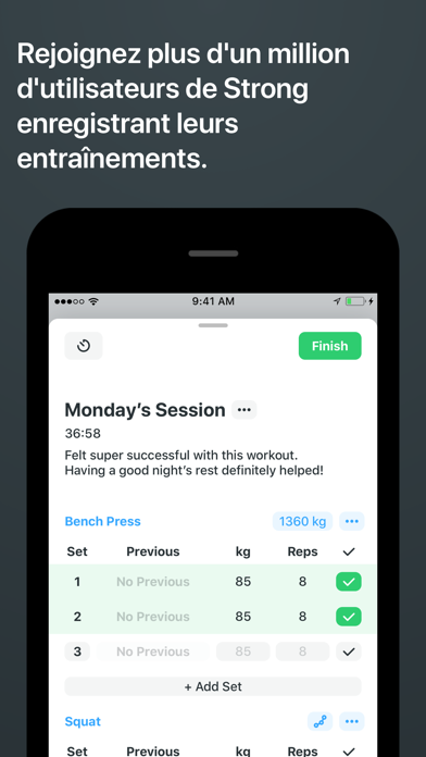 Screenshot #1 pour Strong Workout Tracker Gym Log