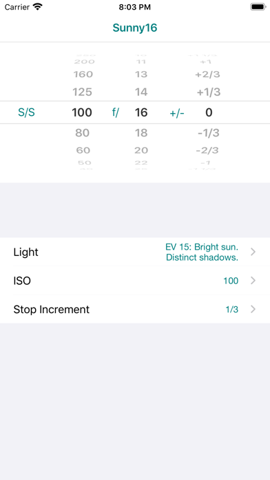 Sunny16 exposure calculator Screenshot