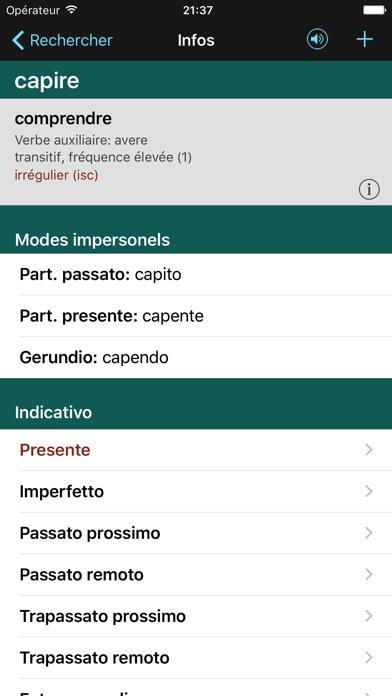 Screenshot #3 pour Verbes italiens et conjugaison