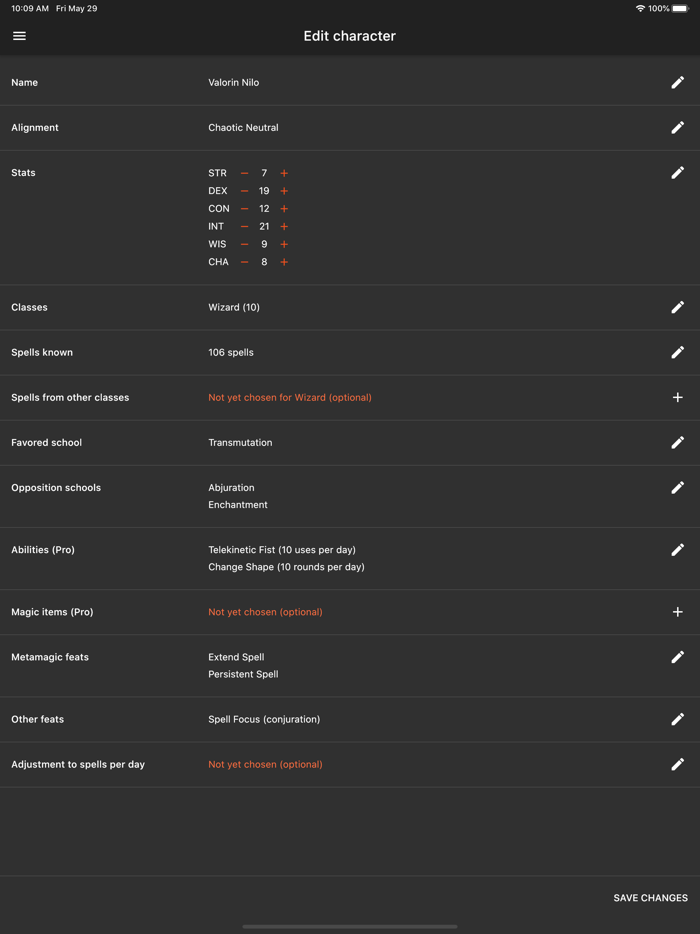 Spell Tracker Pathfinder 1e