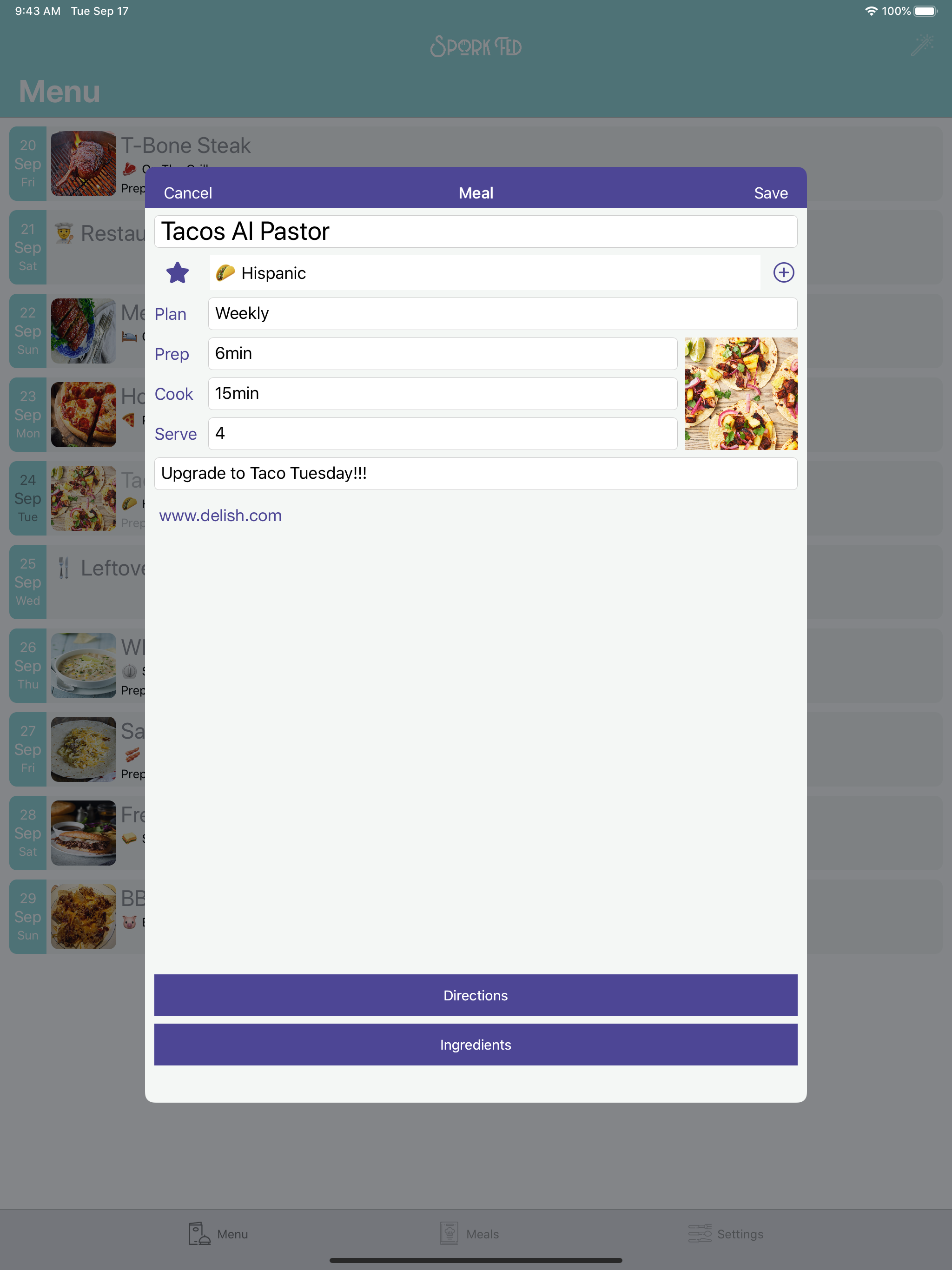 Menu Planner by Spork Fed