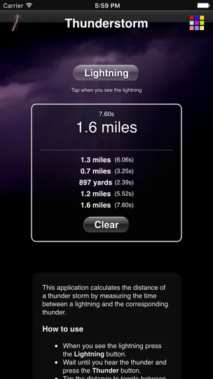 Screenshot von Gewitterrechner auf dem iPhone 5