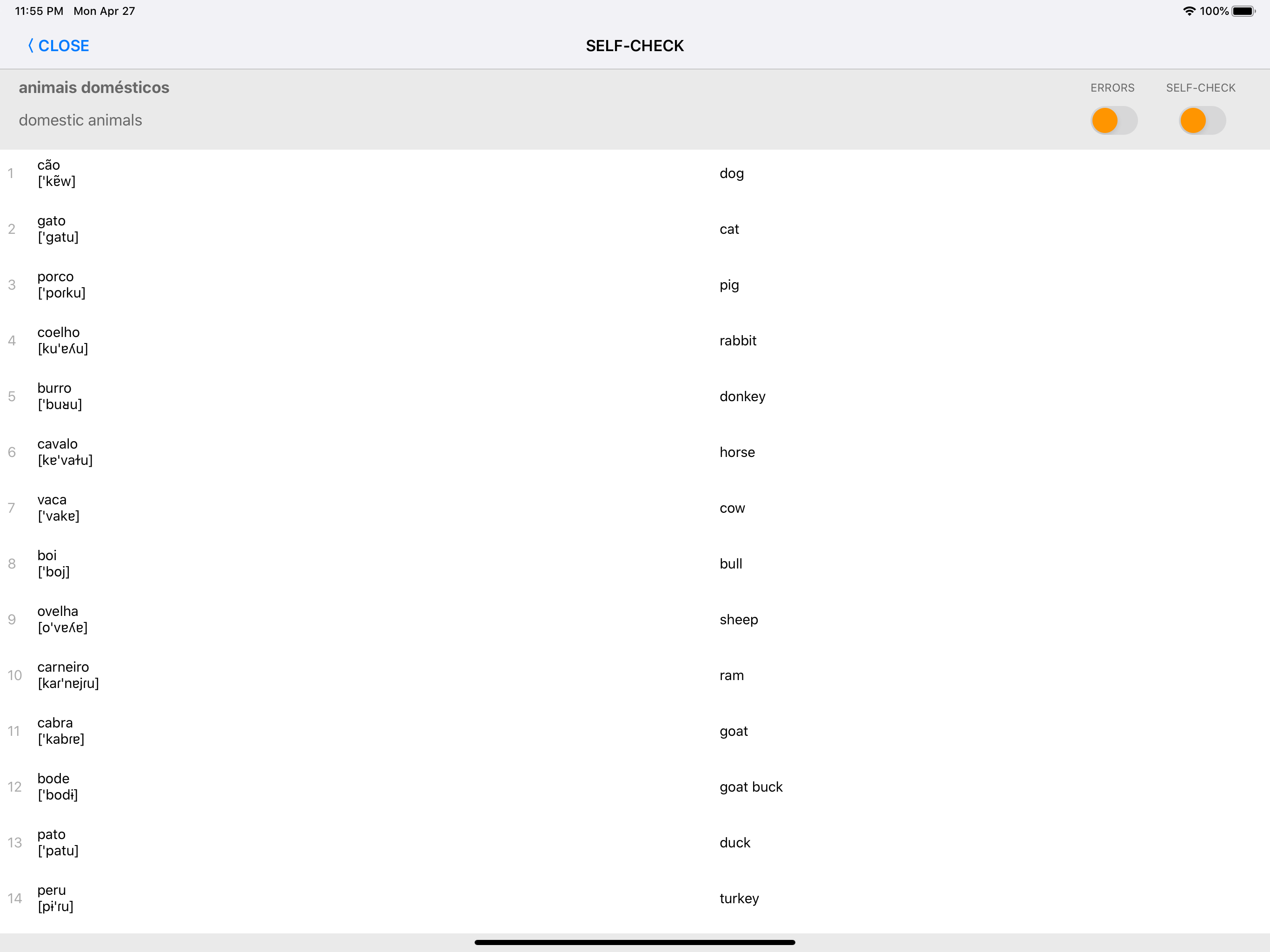Learn Portuguese words with ST