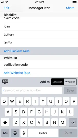 Capture d'écran de MessageFilter Pro sur iPhone 5