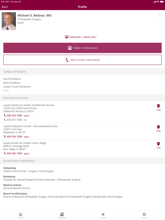 Loyola Medicine Referral App iPad screenshot 4 - Medical app