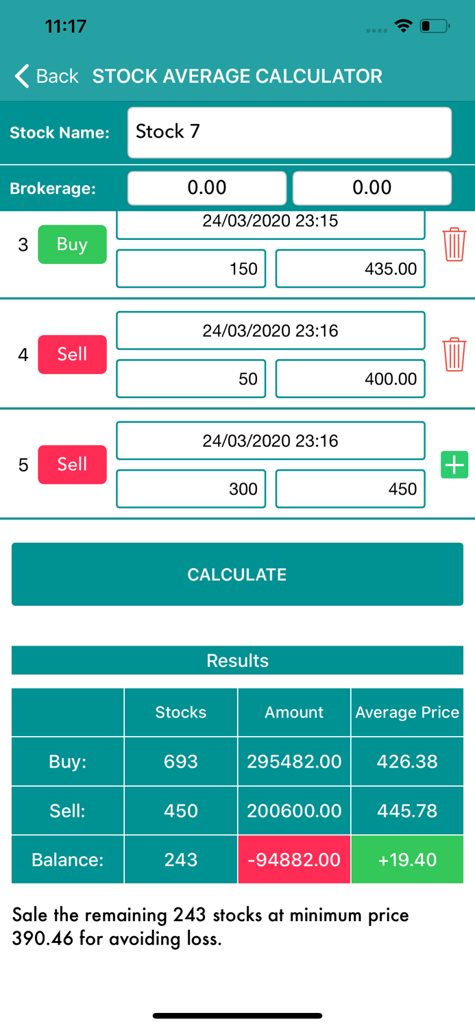 Stock Average Price Calculator
