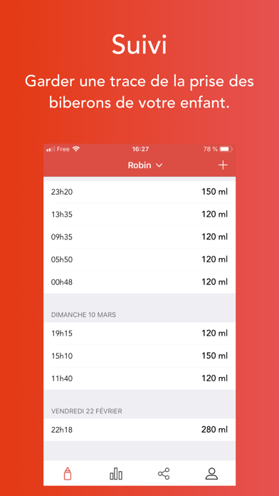 Screenshot #1 pour Bib+ : Biberon bébé partagé