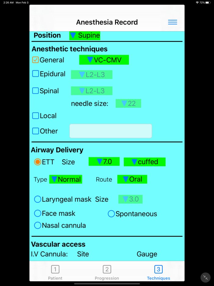 Anesthesia Record