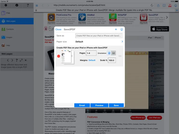 Captura de pantalla de Save2PDF en iPhone 3