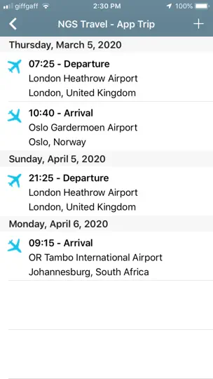 Captura de pantalla de NGS Travel en iPhone 3
