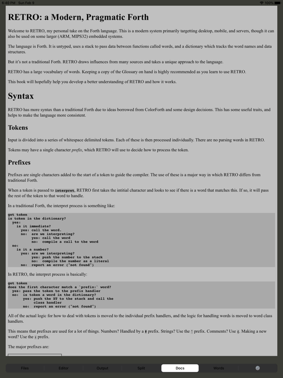 RETRO FORTH iPad screenshot 5 - Developer Tools app