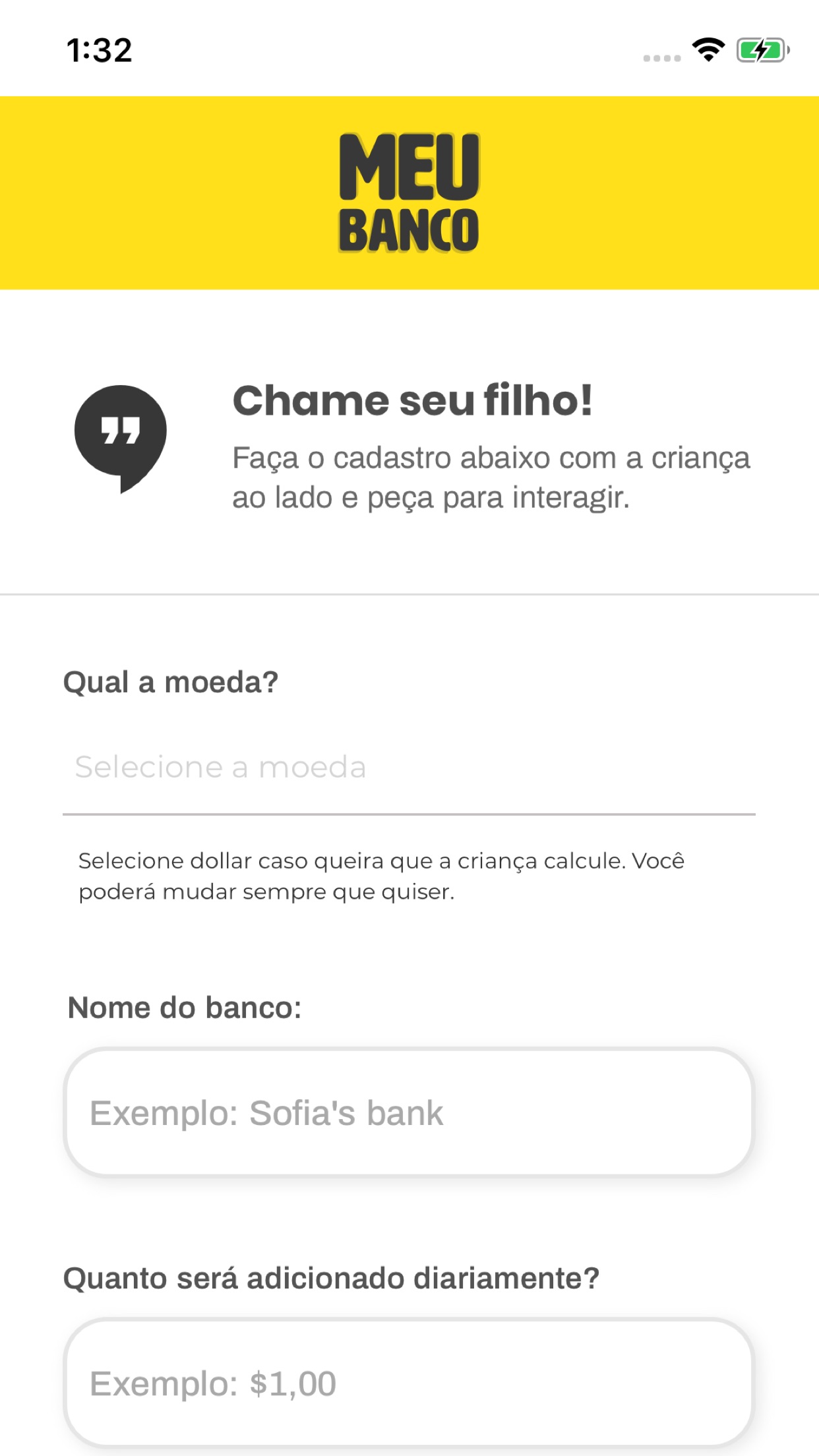 Screenshot do app O Meu Banco controle de mesada