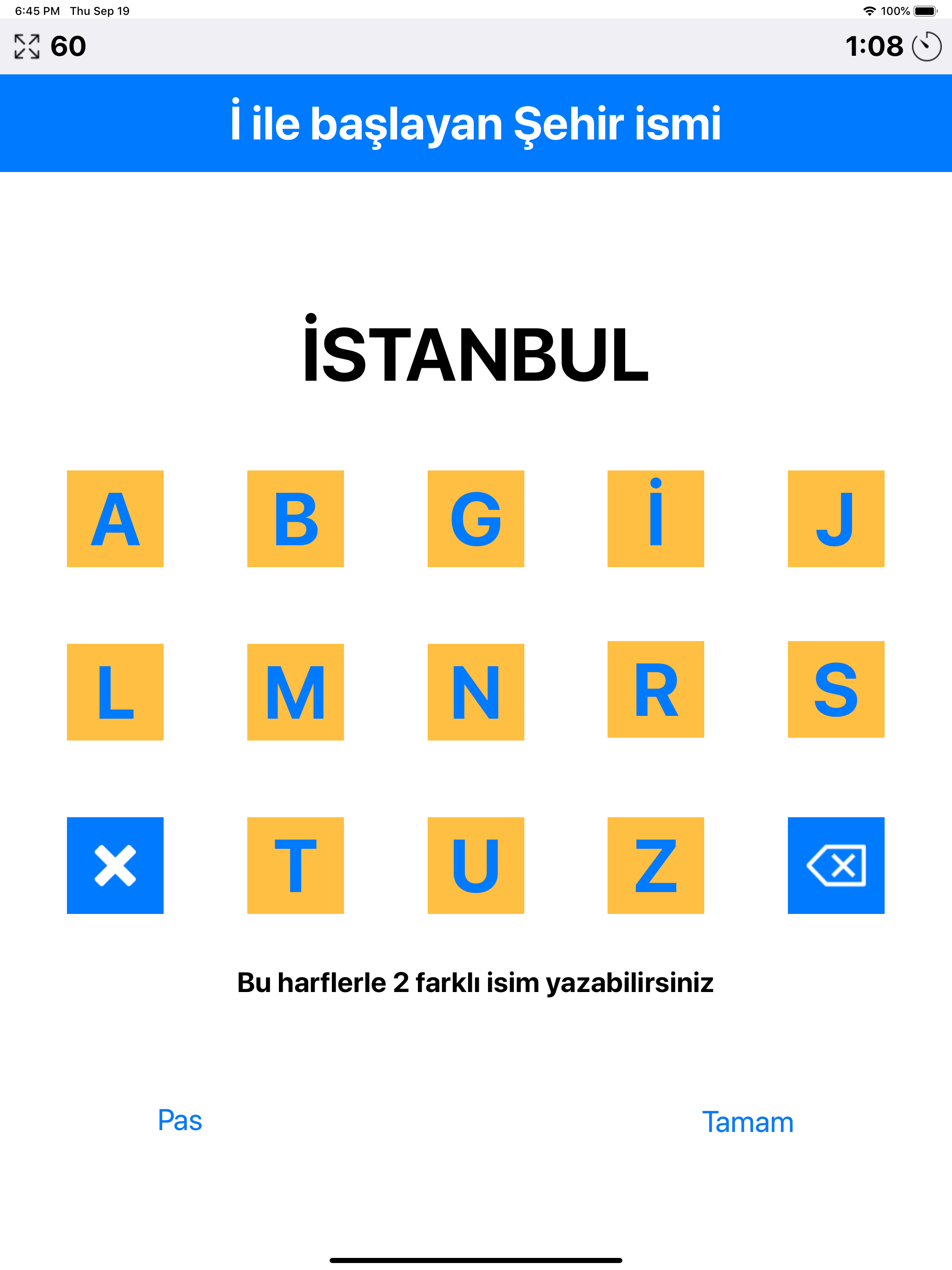 İsim Şehir Oyunu